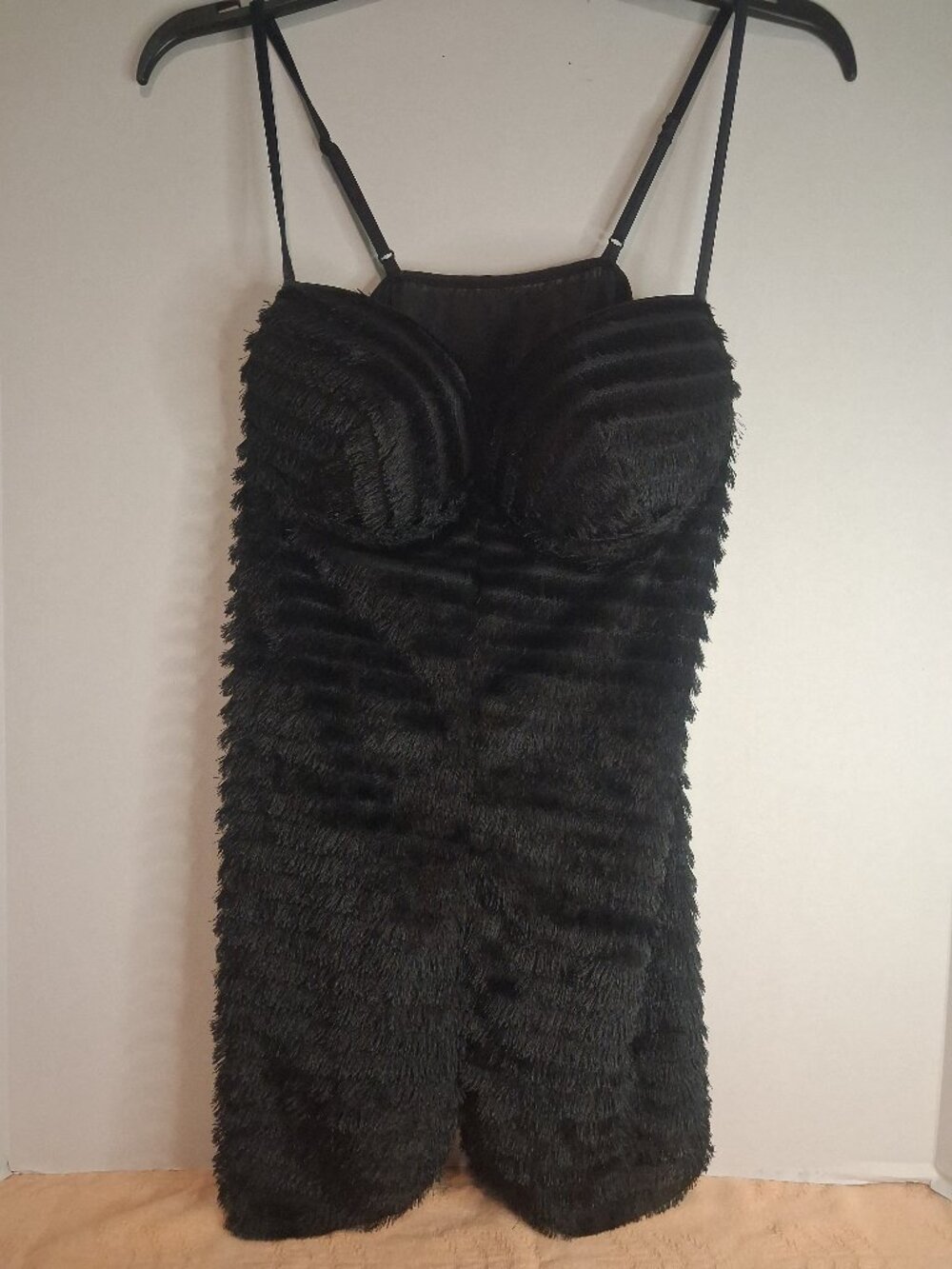 Vintage Shirley of Hollywood Black Fringe Chemise Boudoir Sz XL